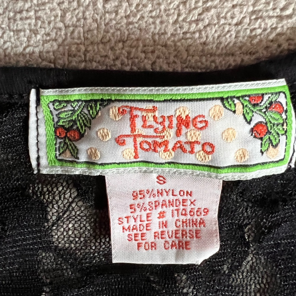 👚 Flying Tomato Lace Tank w/Racer Back Flower Appliqué Y2K — Black — Sz S / N - Picture 8 of 8